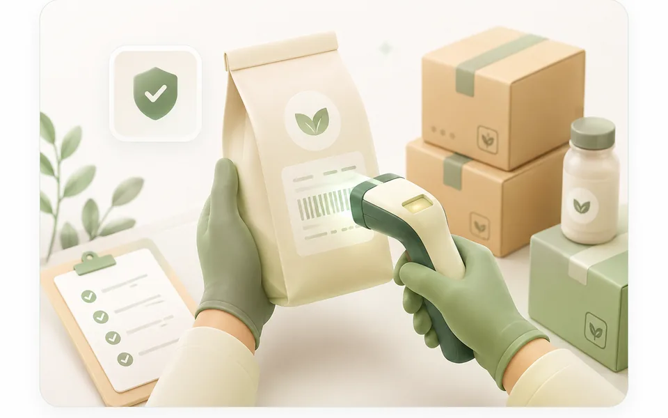 Nhân viên kiểm tra mã lô và thông tin bao bì bằng máy quét
